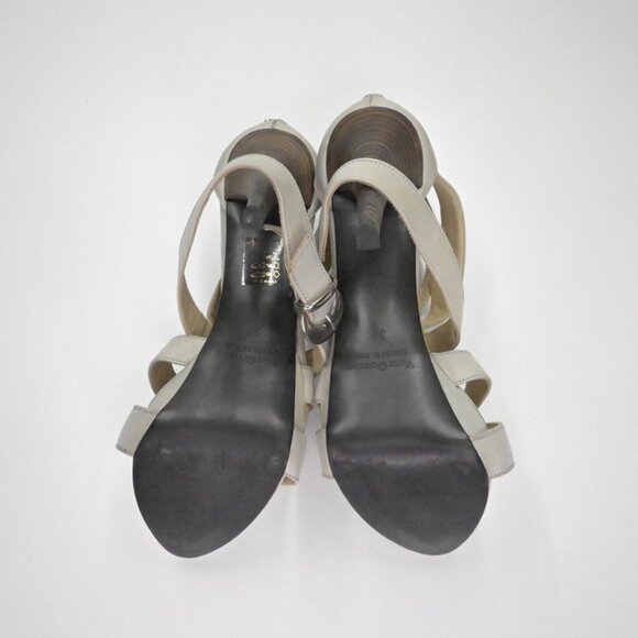 Vtg INNUE Heels Womens Size 38 Gray Leather Strappy Buckle Stiletto Back Zip 00s - Picture 10 of 14